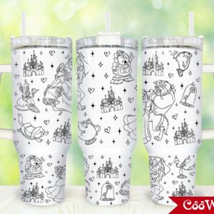 Beauty And The Beast Disney Cartoon Custom Stanley Cup 40 oz 30 oz Tumbler With Handle