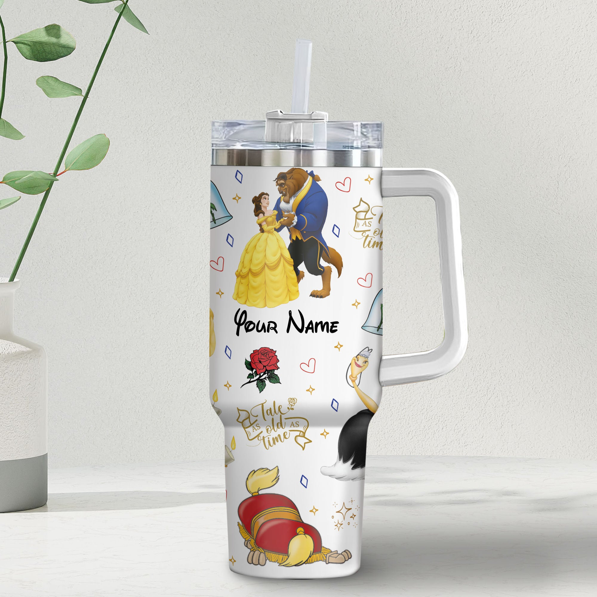 Beauty And The Beast Disney Cartoon Custom Stanley Cup 40 oz 30 oz Tumbler With Handle