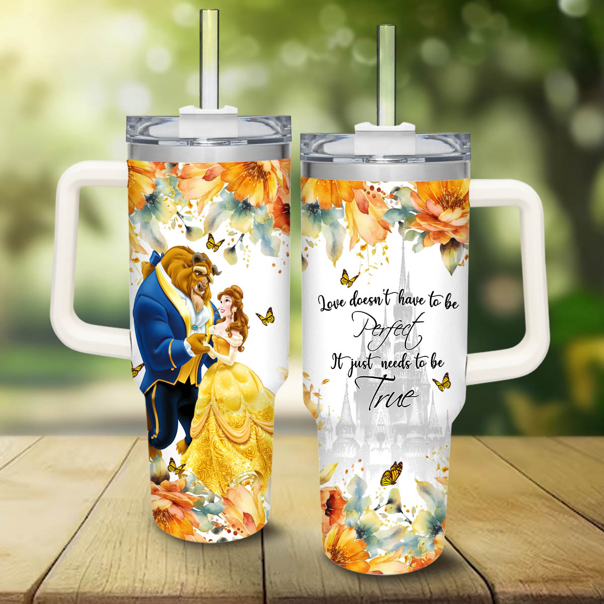 Beauty and the Beast Disney Princess Cartoon Custom Stanley Cup 40 oz 30 oz Tumbler With Handle