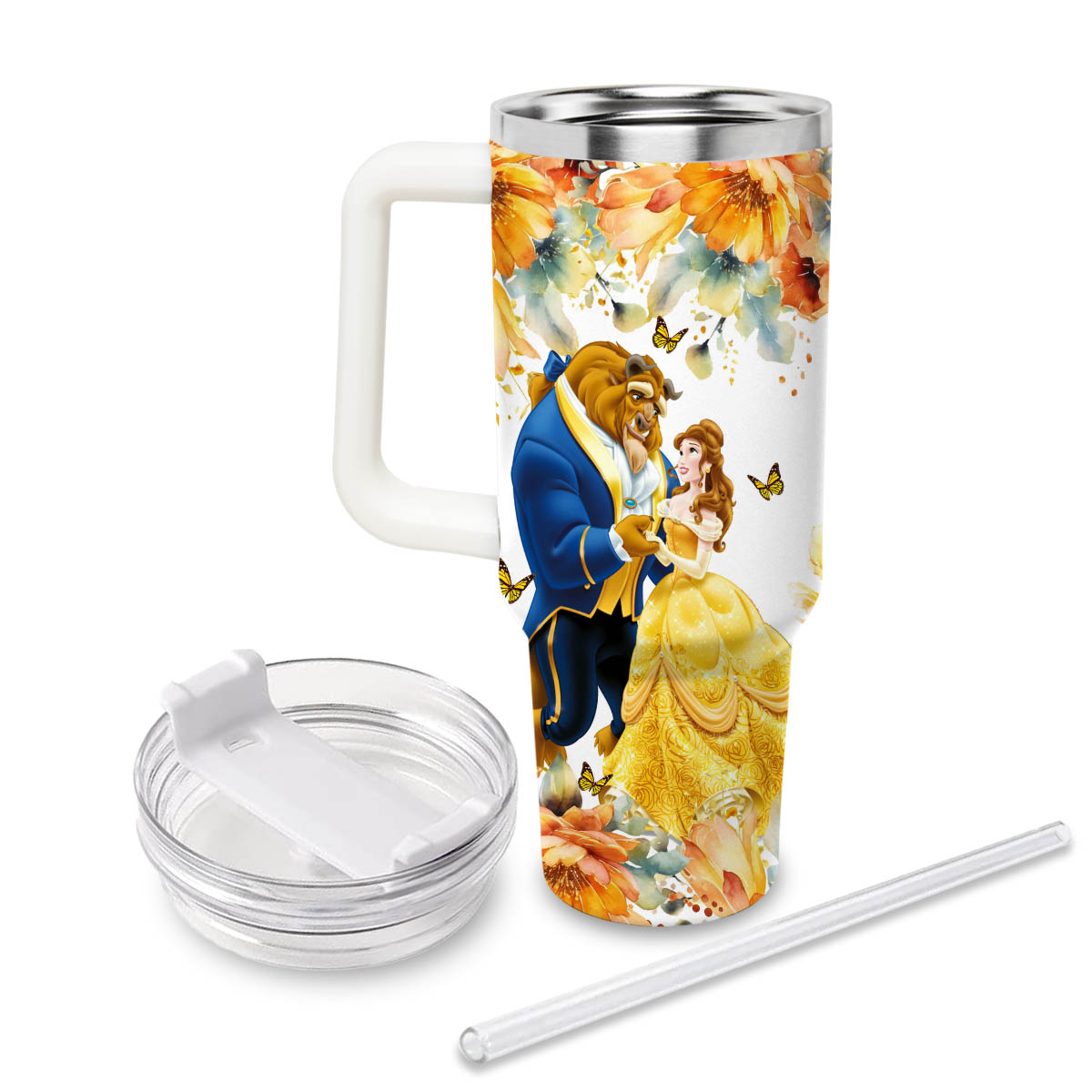 Beauty and the Beast Disney Princess Cartoon Custom Stanley Cup 40 oz 30 oz Tumbler With Handle