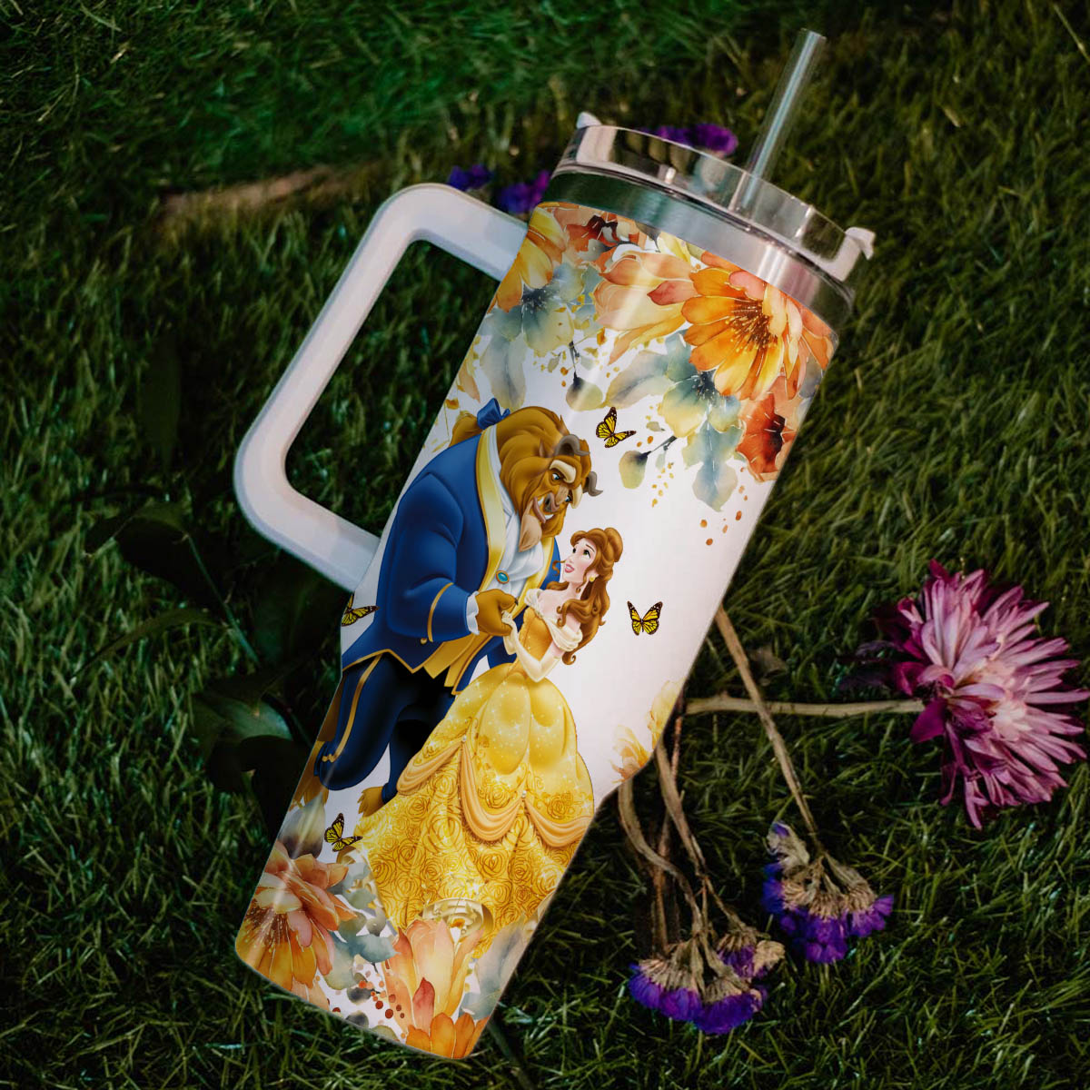 Beauty and the Beast Disney Princess Cartoon Custom Stanley Cup 40 oz 30 oz Tumbler With Handle