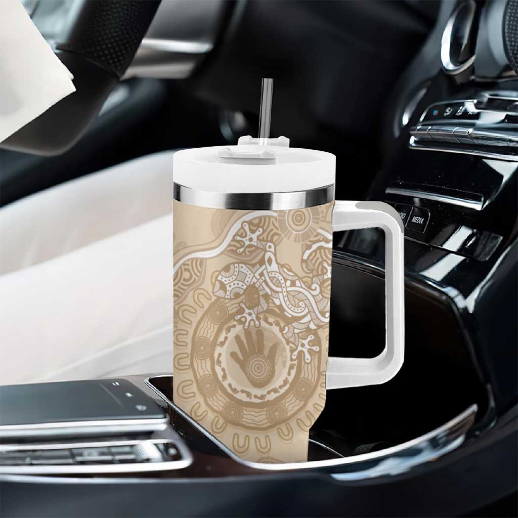 Beige Australia Lizard With Aboriginal Art Custom Stanley Cup 40 oz 30 oz Tumbler With Handle