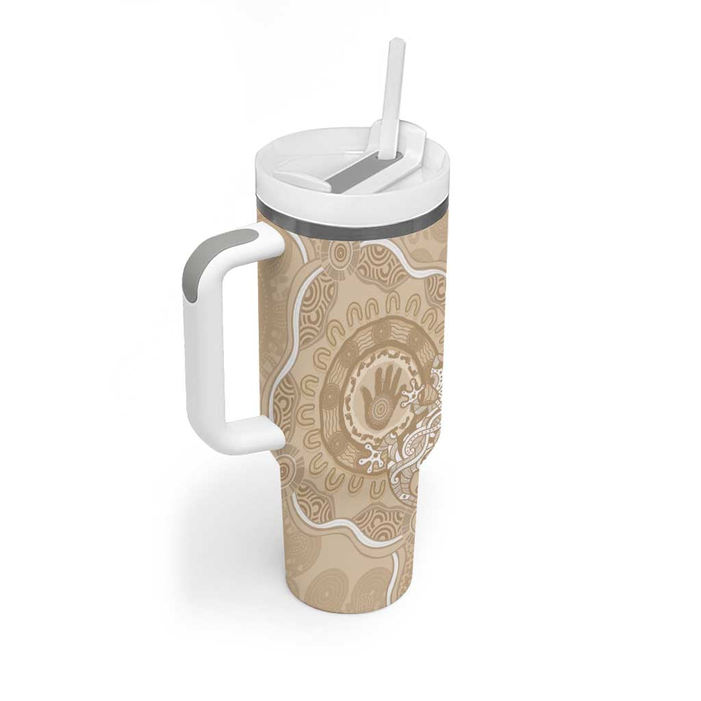 Beige Australia Lizard With Aboriginal Art Custom Stanley Cup 40 oz 30 oz Tumbler With Handle