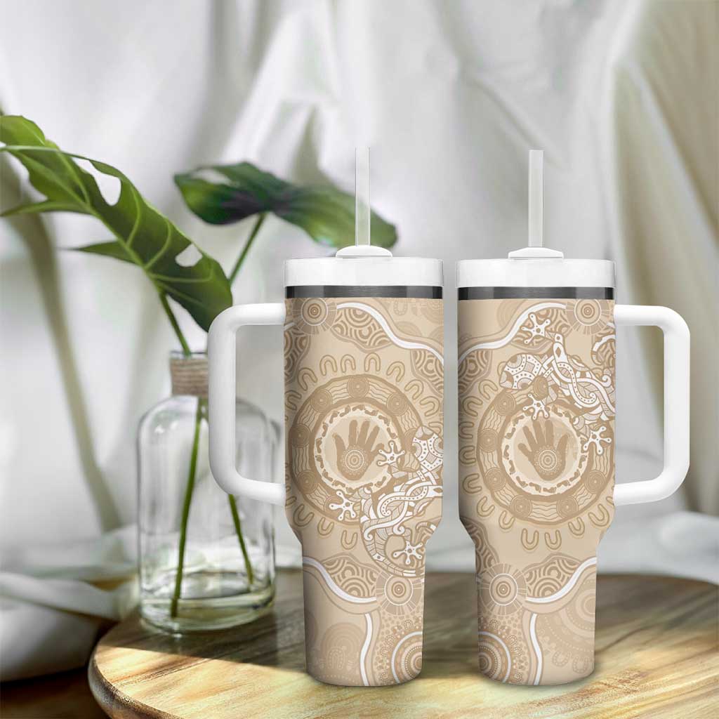 Beige Australia Lizard With Aboriginal Art Custom Stanley Cup 40 oz 30 oz Tumbler With Handle
