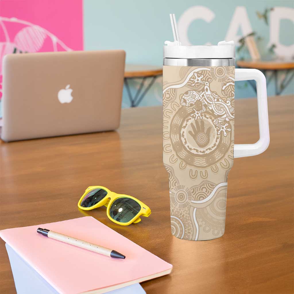 Beige Australia Lizard With Aboriginal Art Custom Stanley Cup 40 oz 30 oz Tumbler With Handle