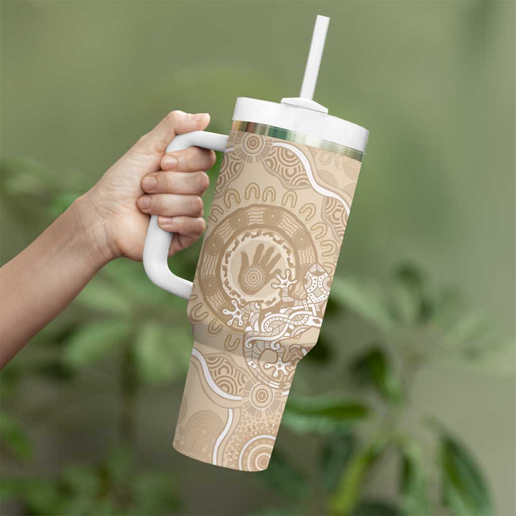 Beige Australia Lizard With Aboriginal Art Custom Stanley Cup 40 oz 30 oz Tumbler With Handle