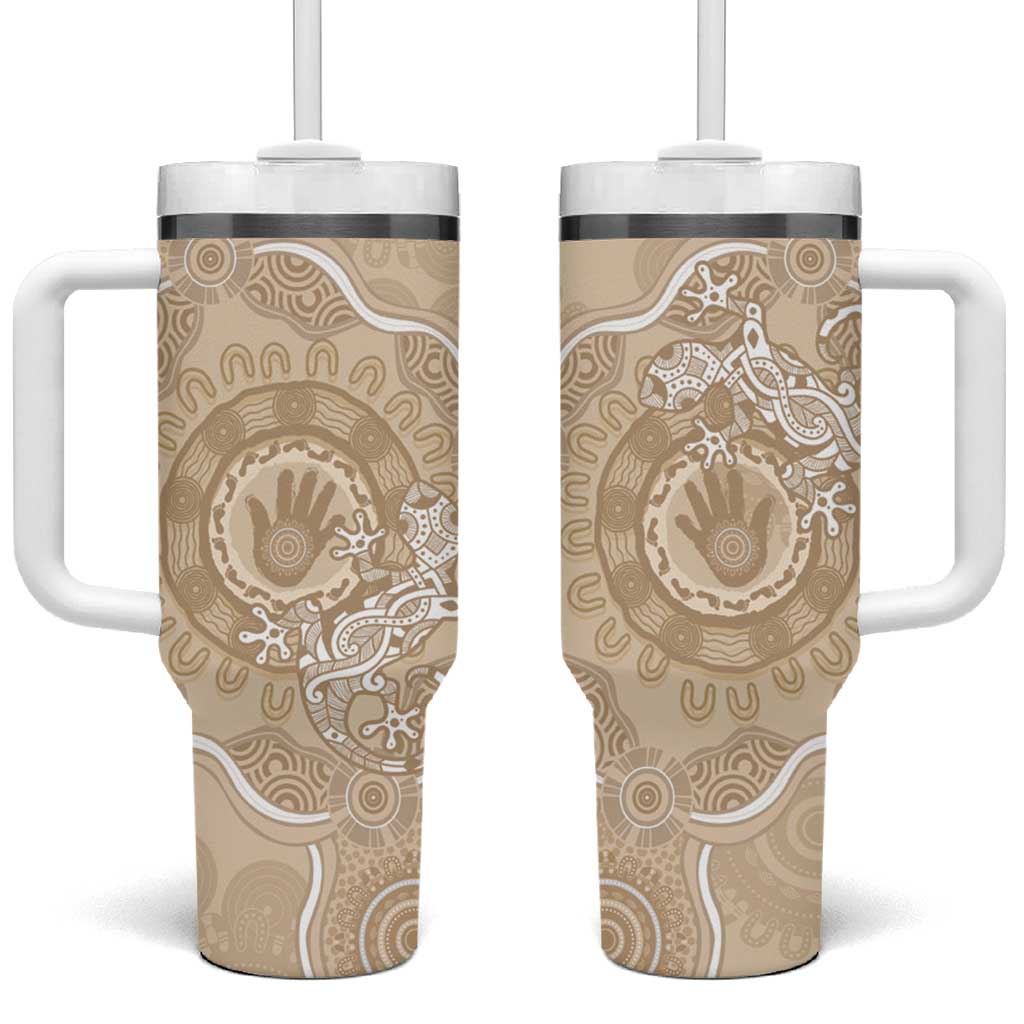 Beige Australia Lizard With Aboriginal Art Custom Stanley Cup 40 oz 30 oz Tumbler With Handle