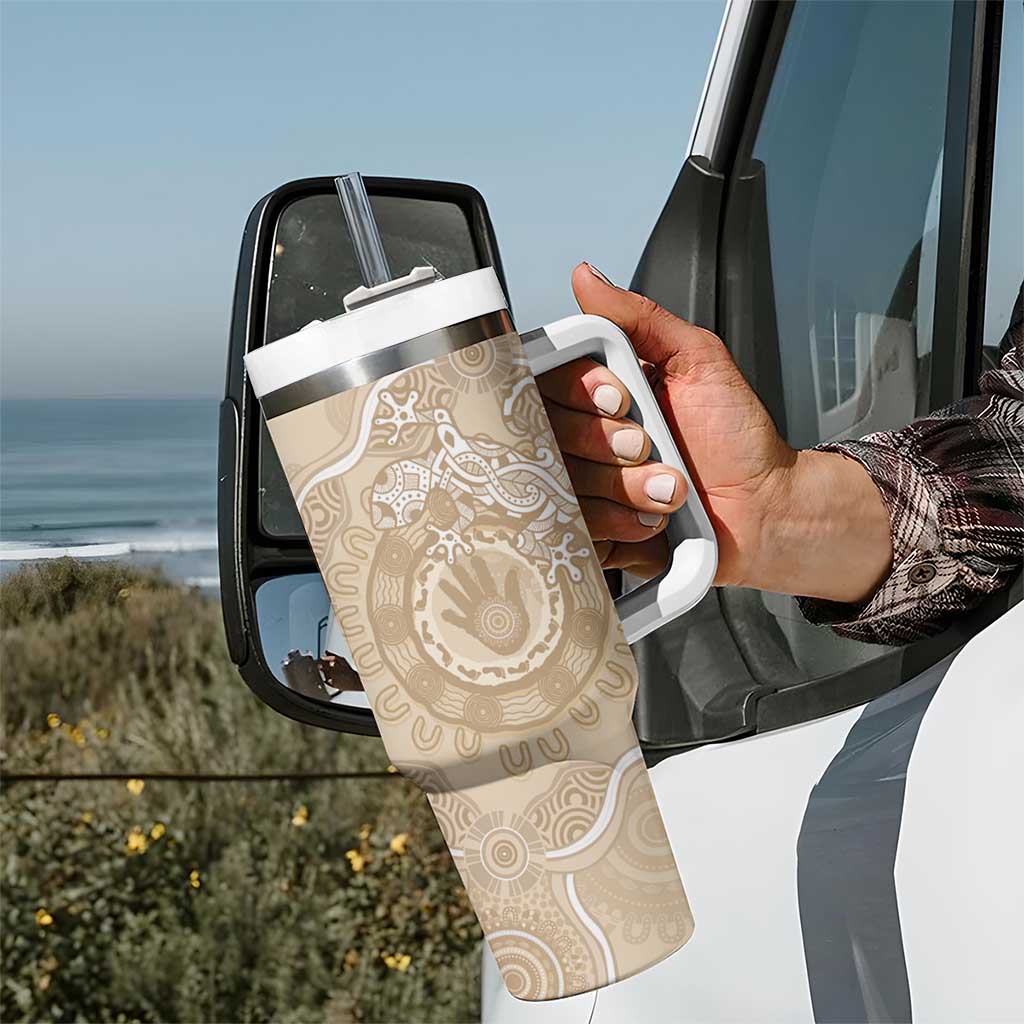 Beige Australia Lizard With Aboriginal Art Custom Stanley Cup 40 oz 30 oz Tumbler With Handle