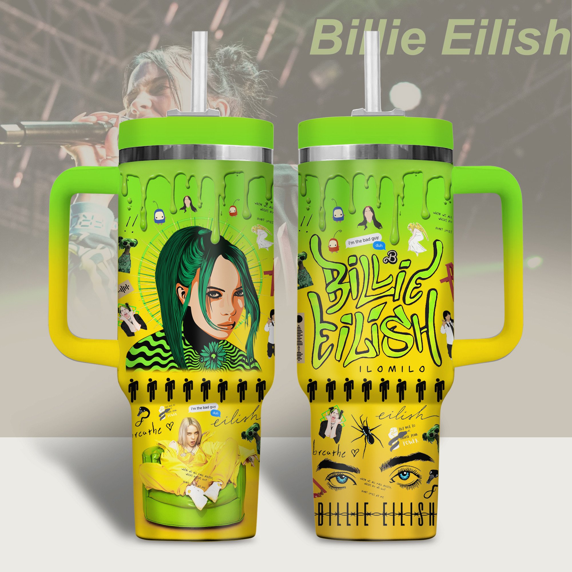 Billie Eilish Music Custom Stanley Cup 40 oz 30 oz Tumbler With Handle