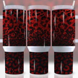 Black And Red Leopard Print Custom Stanley Cup 40 oz 30 oz Tumbler With Handle