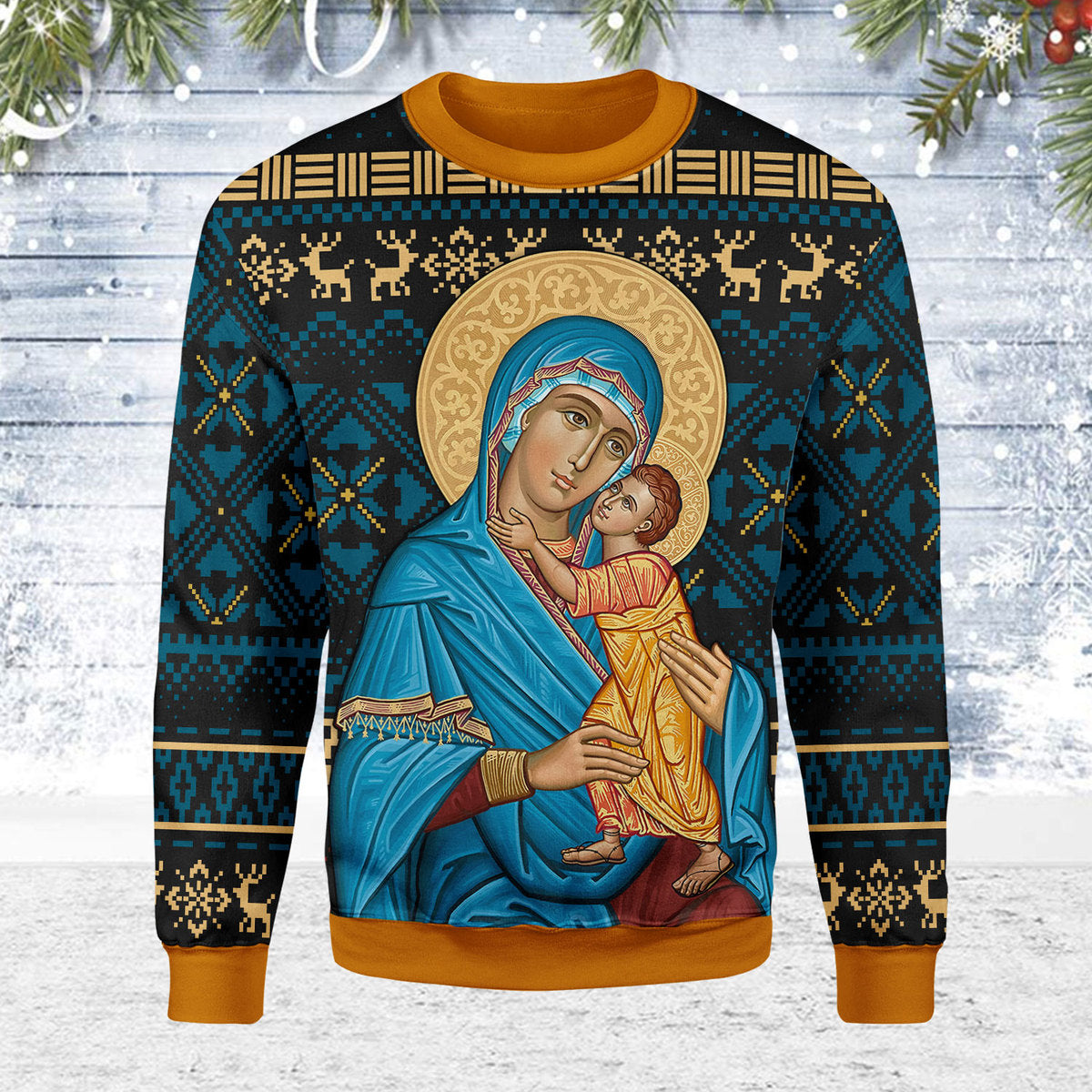 Blue Madonna Virgin Mary Christmas Sweater - Stormmerch Exclusive