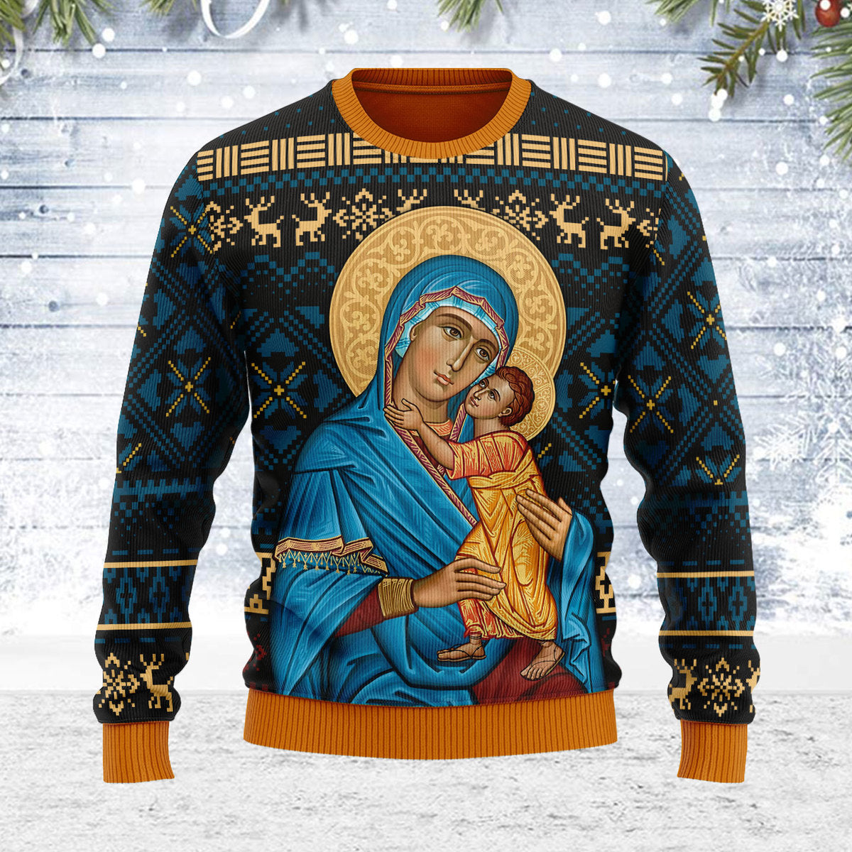 Blue Madonna Virgin Mary Christmas Sweater - Stormmerch Exclusive