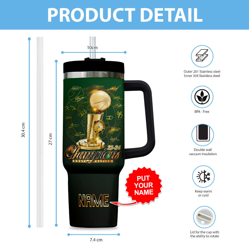 Boston Celtics NBA Custom Stanley Cup 40 oz 30 oz Tumbler With Handle