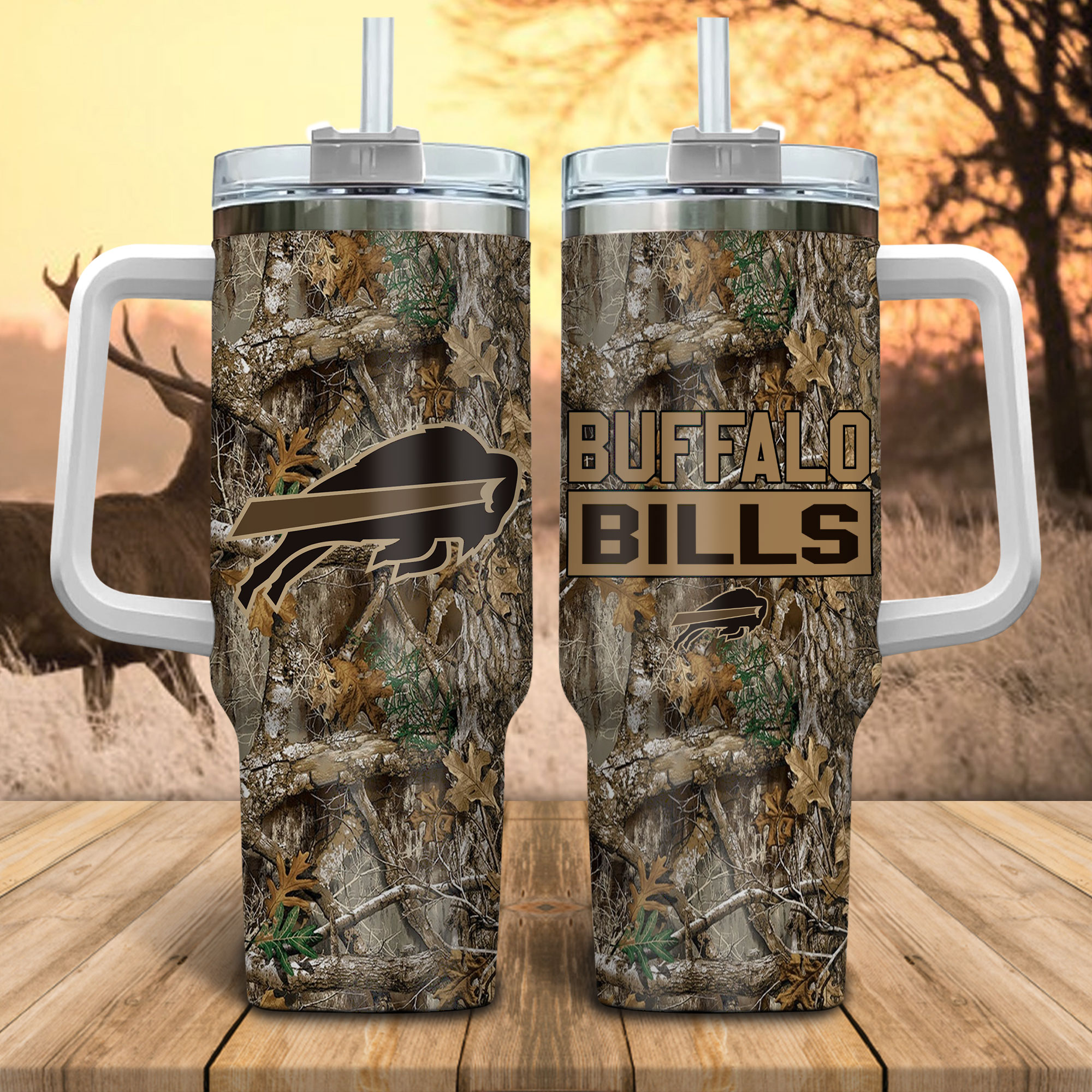 Buffalo Bills NFL Hunting Realtree Custom Stanley Cup 40 oz 30 oz Tumbler With Handle
