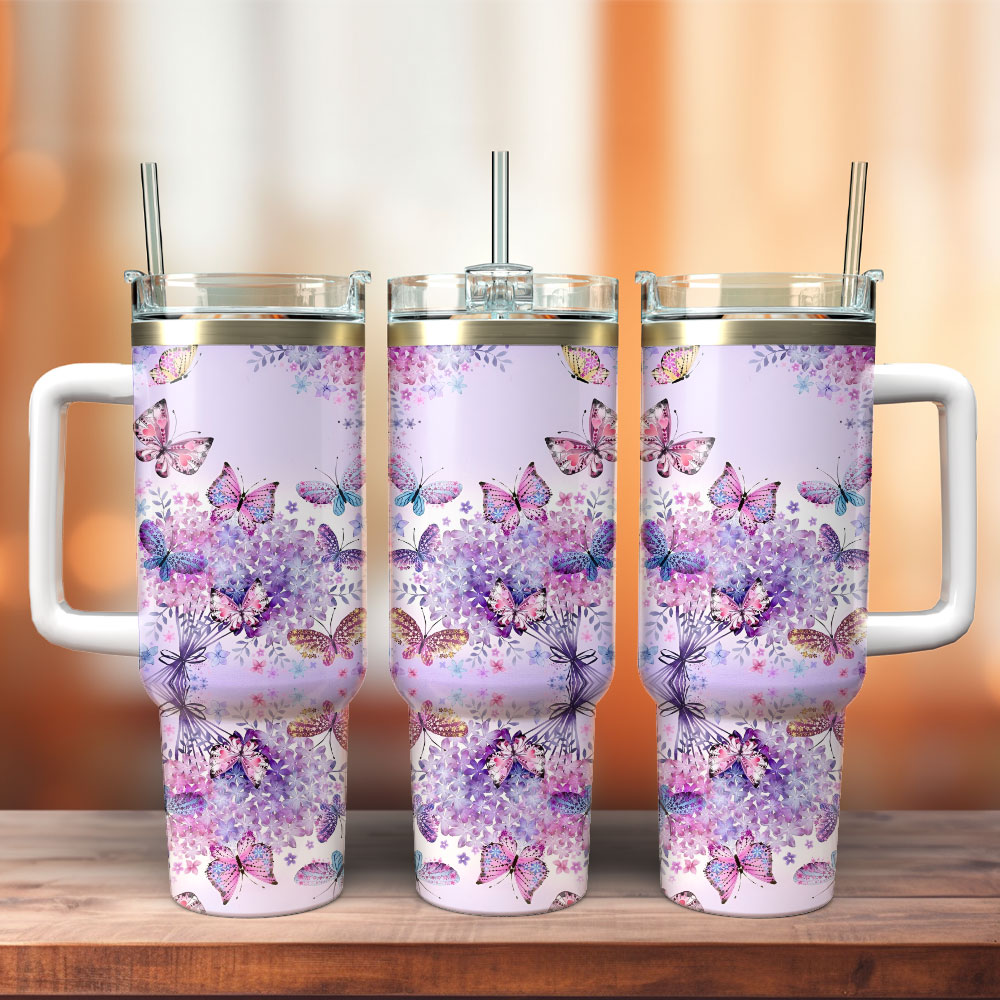 Butterfly Colorful Stanley Custom Stanley Cup 40 oz 30 oz Tumbler With Handle