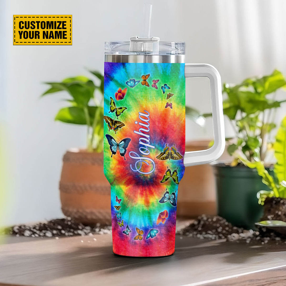 Butterfly Tie Dye Custom Stanley Cup 40 oz 30 oz Tumbler With Handle