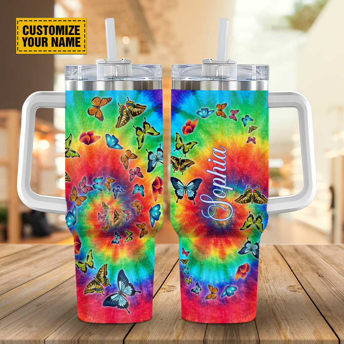 Butterfly Tie Dye Custom Stanley Cup 40 oz 30 oz Tumbler With Handle