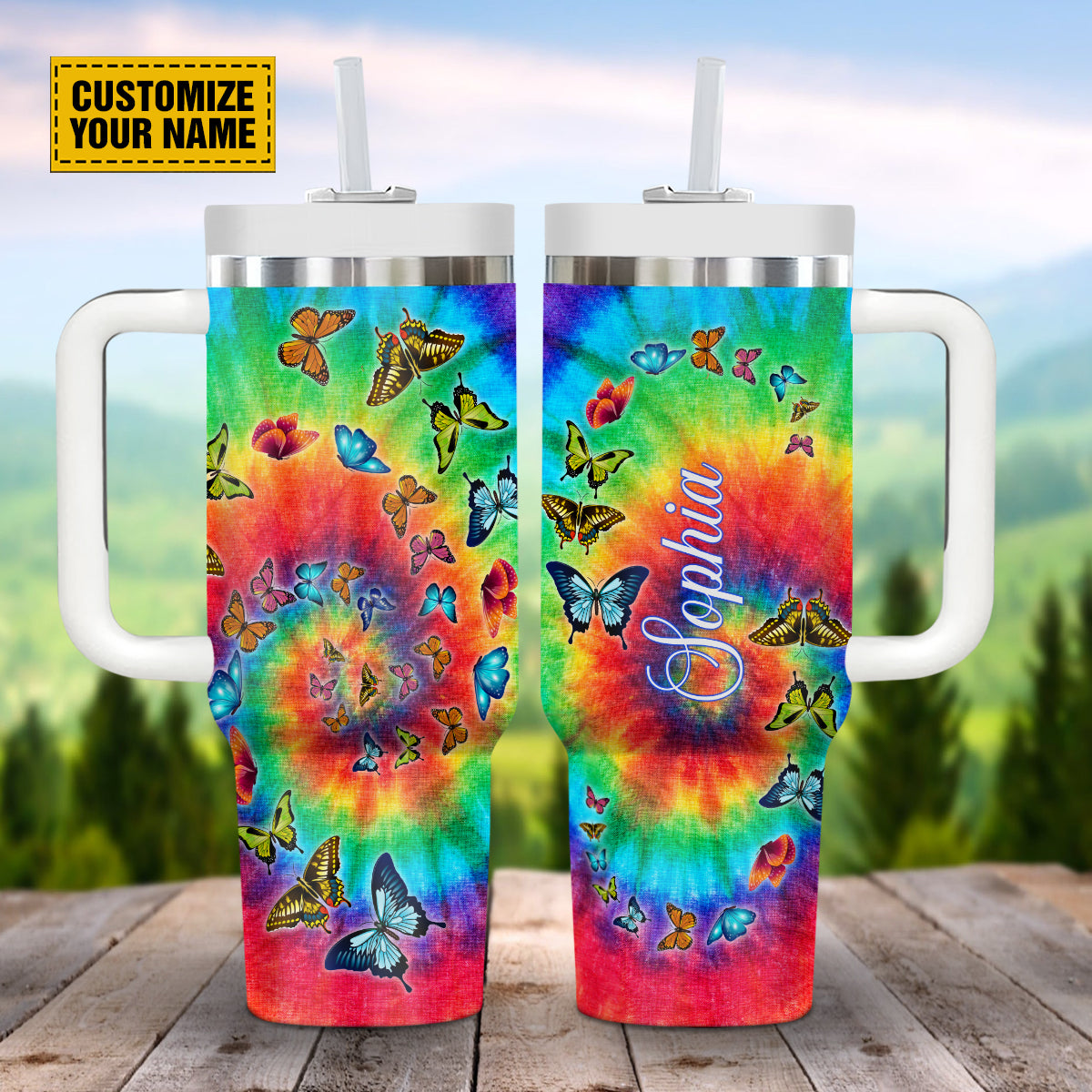 Butterfly Tie Dye Custom Stanley Cup 40 oz 30 oz Tumbler With Handle