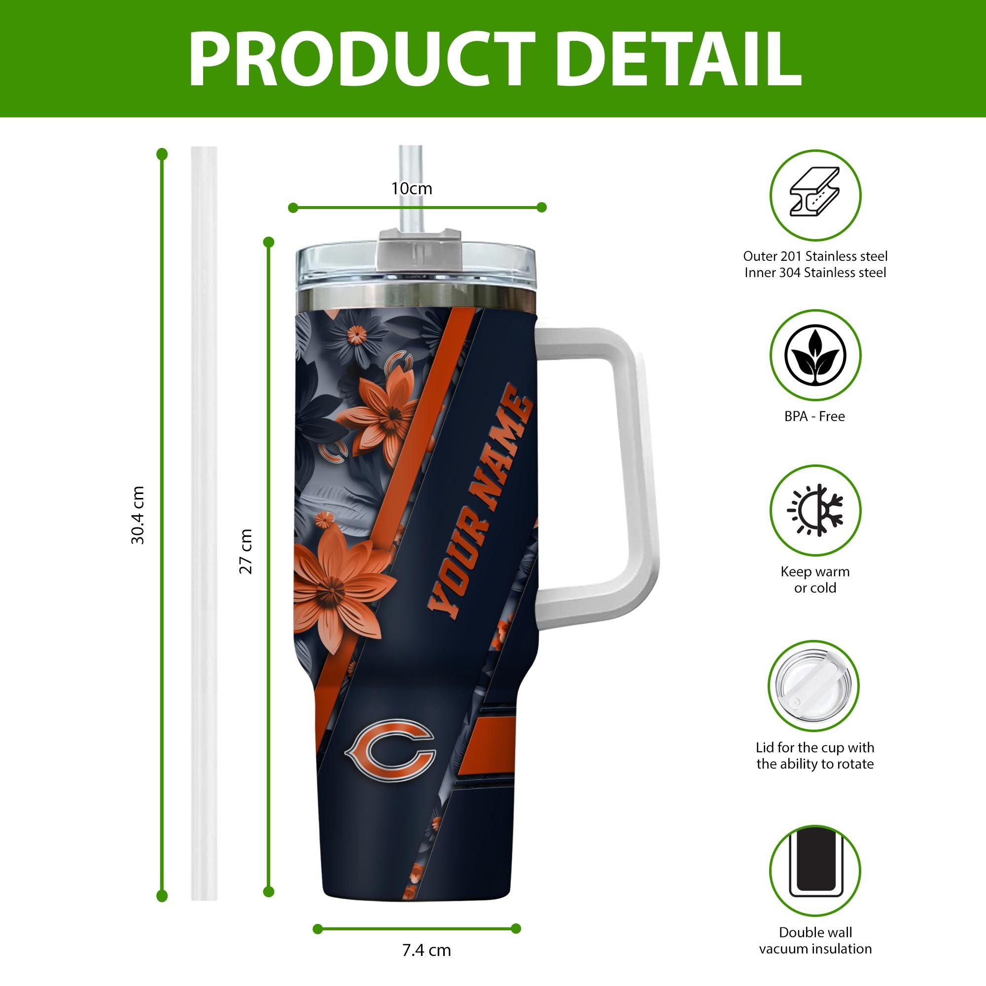 Chicago Bears NFL Custom Stanley Cup 40 oz 30 oz Tumbler With Handle