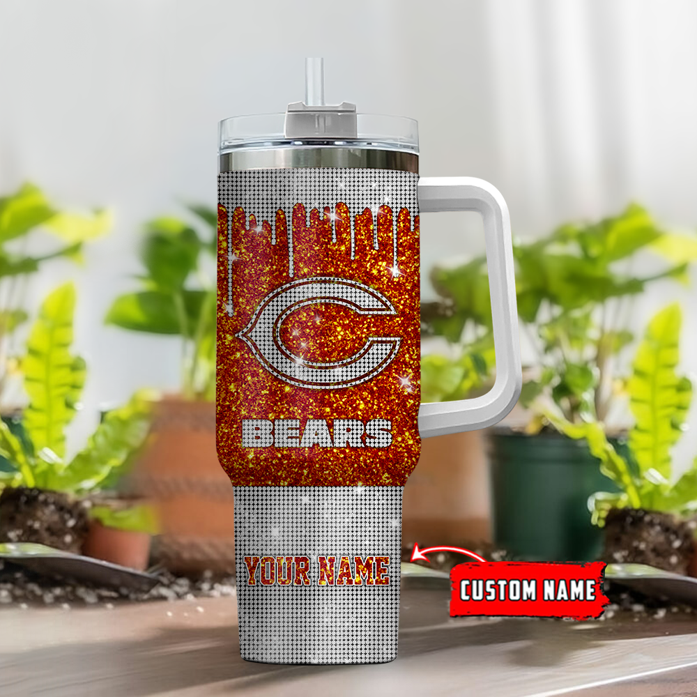 Chicago Bears NFL Glitter and Diamonds Bling Custom Stanley Cup 40 oz 30 oz Tumbler With Handle