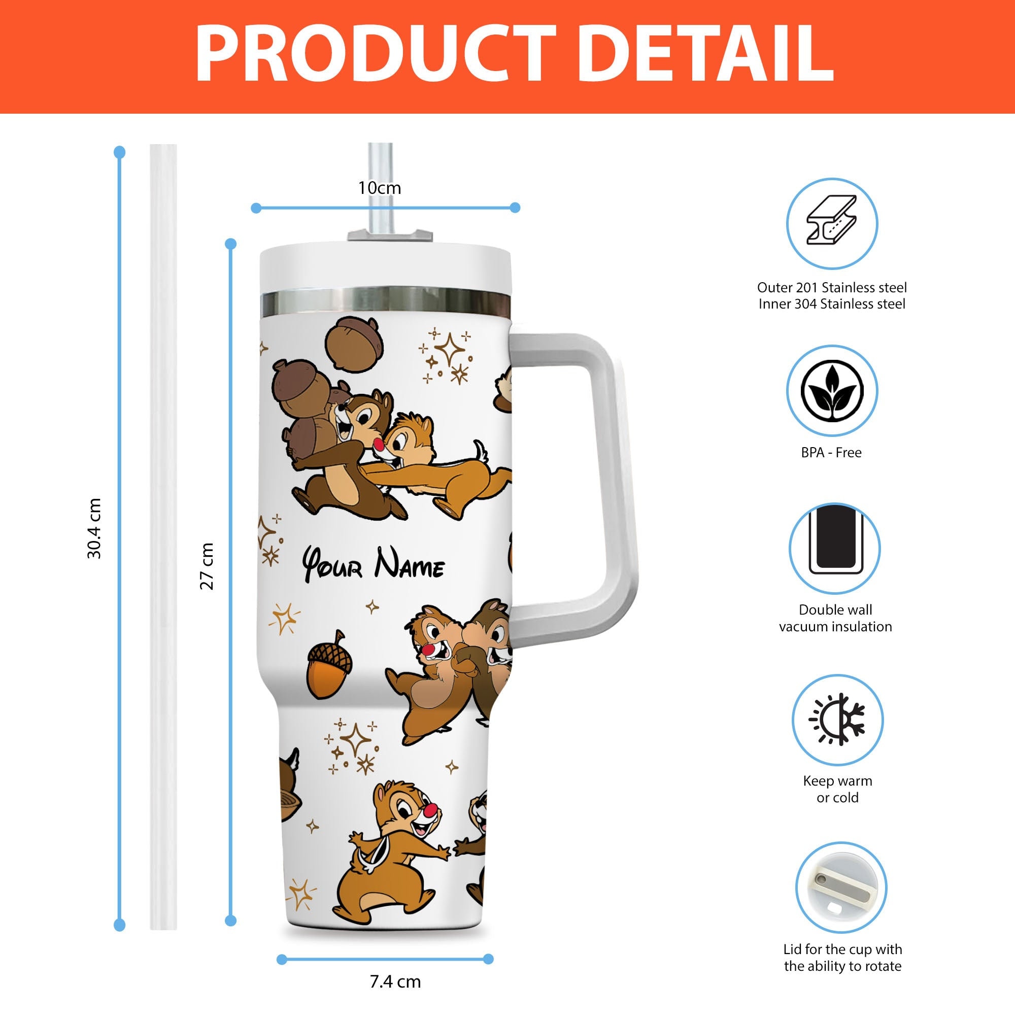 Chip And Dale Disney Cartoon Custom Stanley Cup 40 oz 30 oz Tumbler With Handle