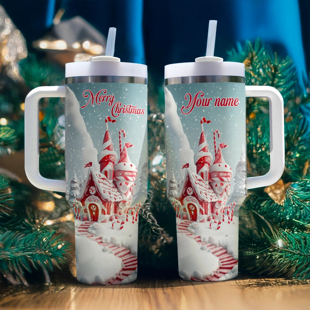 Christmas Candy Cane Castle Custom Stanley Cup 40 oz 30 oz Tumbler With Handle