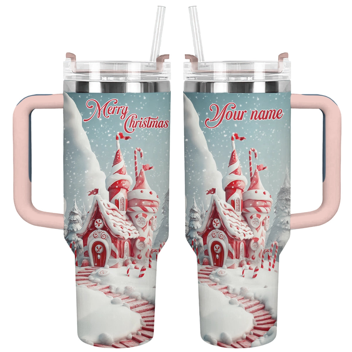 Christmas Candy Cane Castle Custom Stanley Cup 40 oz 30 oz Tumbler With Handle