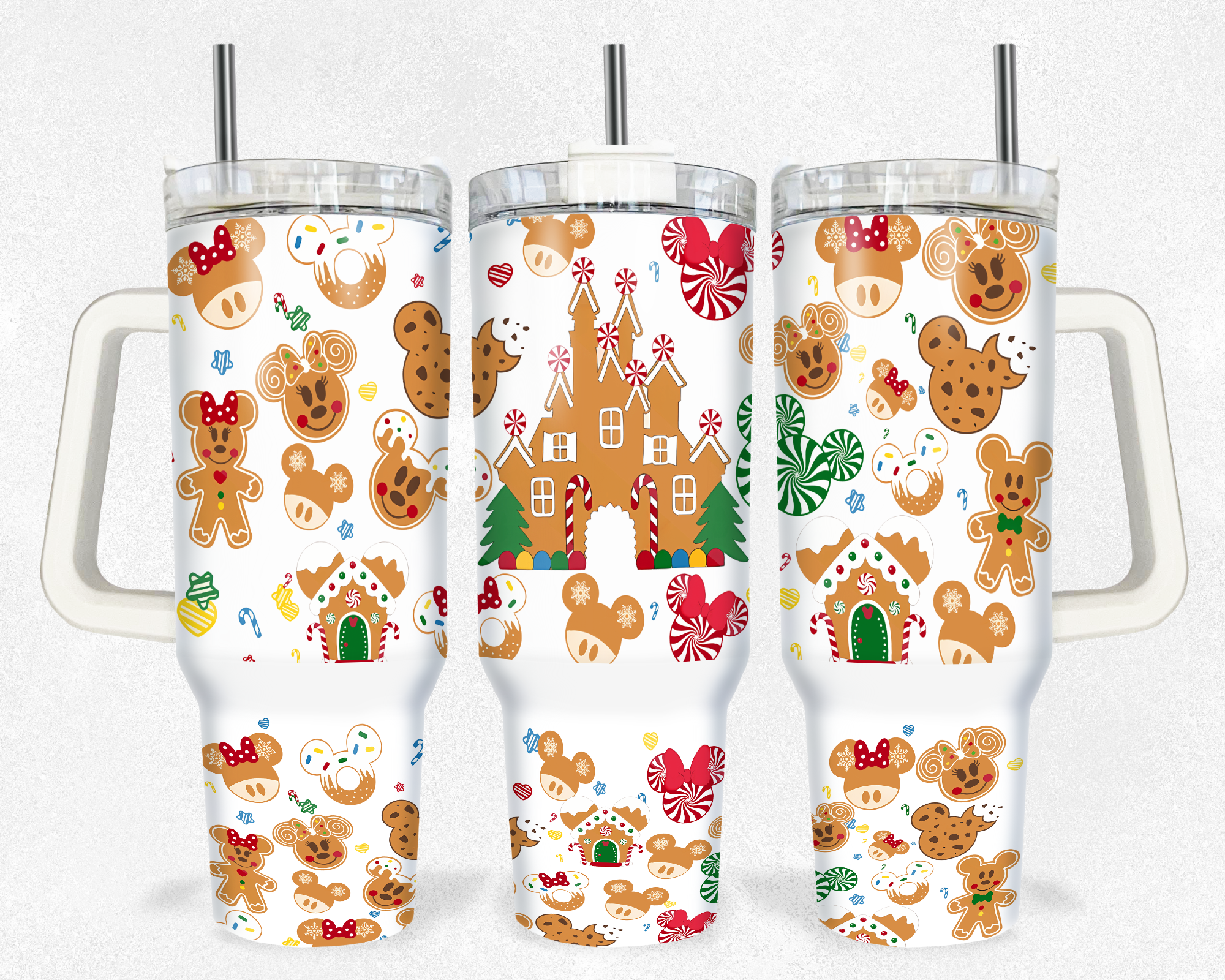 Christmas Gingerbread Mickey Mouse Disney Cartoon Custom Stanley Cup 40 oz 30 oz Tumbler With Handle