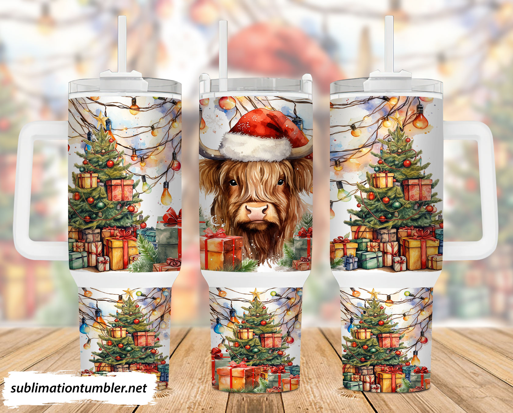 Christmas Highland Cow Custom Stanley Cup 40 oz 30 oz Tumbler With Handle