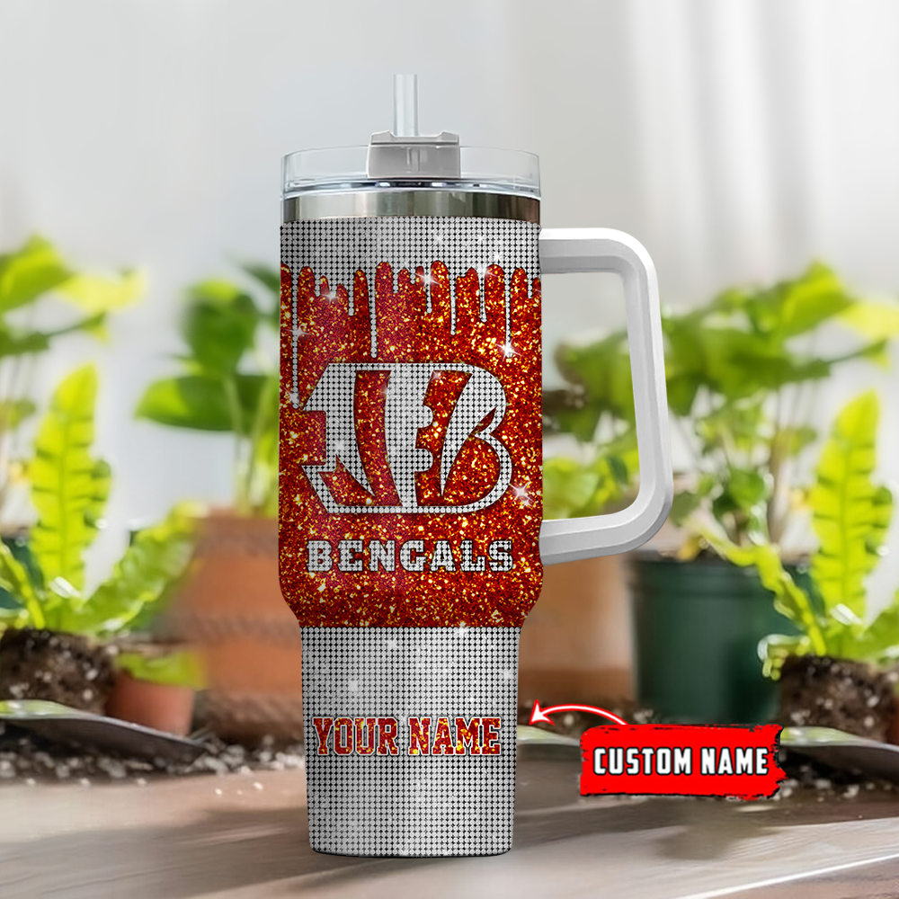 Cincinnati Bengals NFL Glitter and Diamonds Bling Custom Stanley Cup 40 oz 30 oz Tumbler With Handle