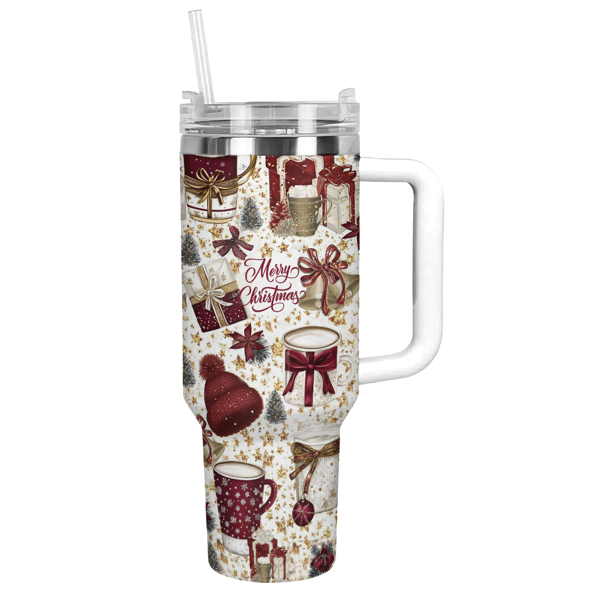 Classic Crimson Christmas Custom Stanley Cup 40 oz 30 oz Tumbler With Handle