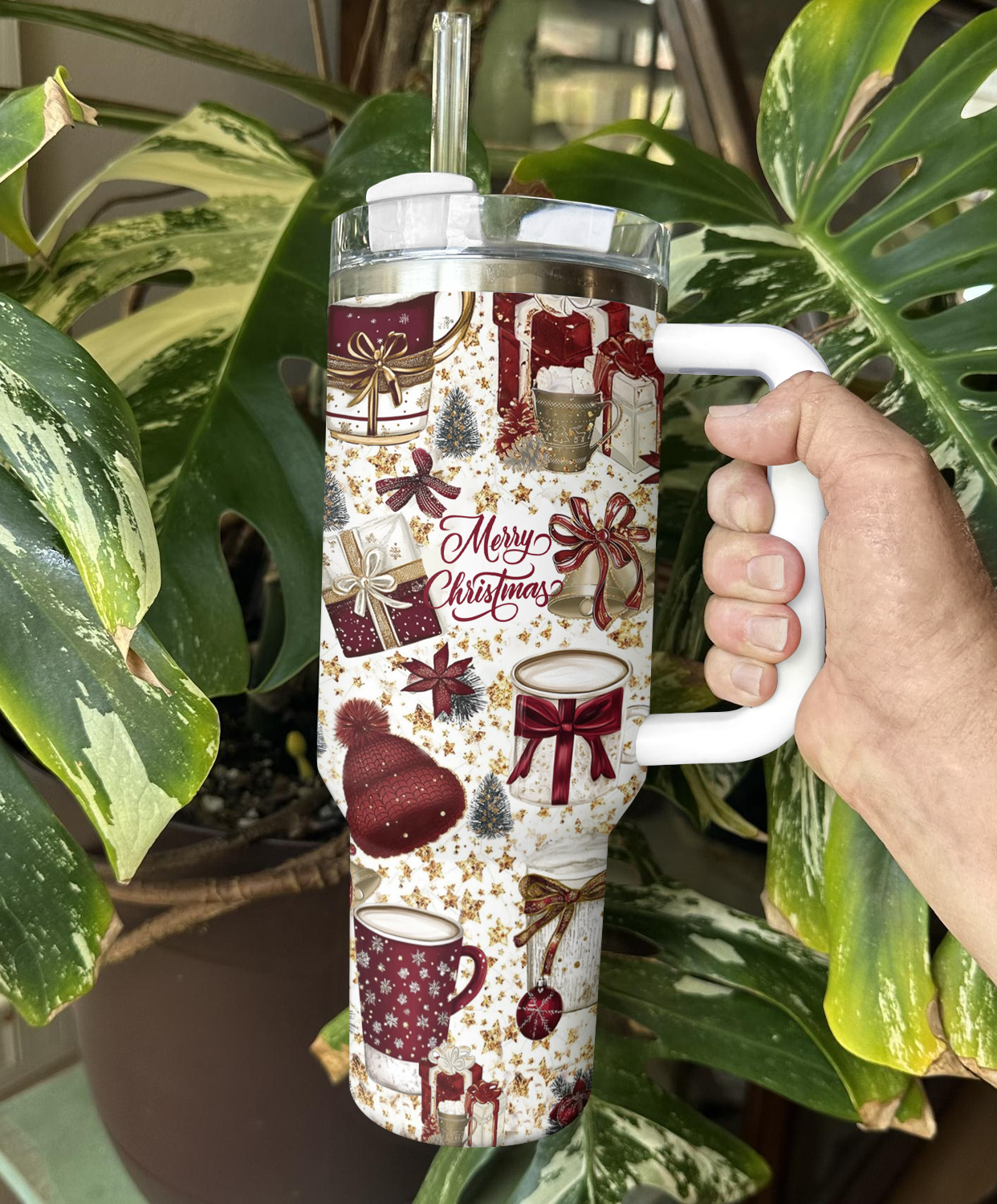 Classic Crimson Christmas Custom Stanley Cup 40 oz 30 oz Tumbler With Handle