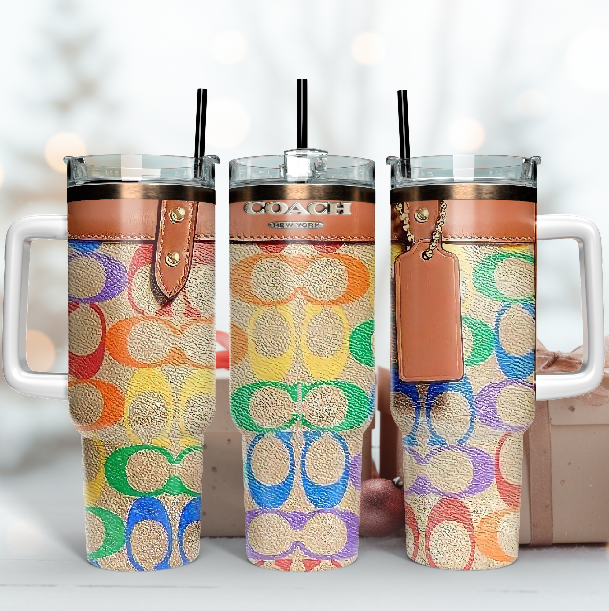 Coach Colorful Logo Leather Pattern Custom Stanley Cup 40 oz 30 oz Tumbler With Handle