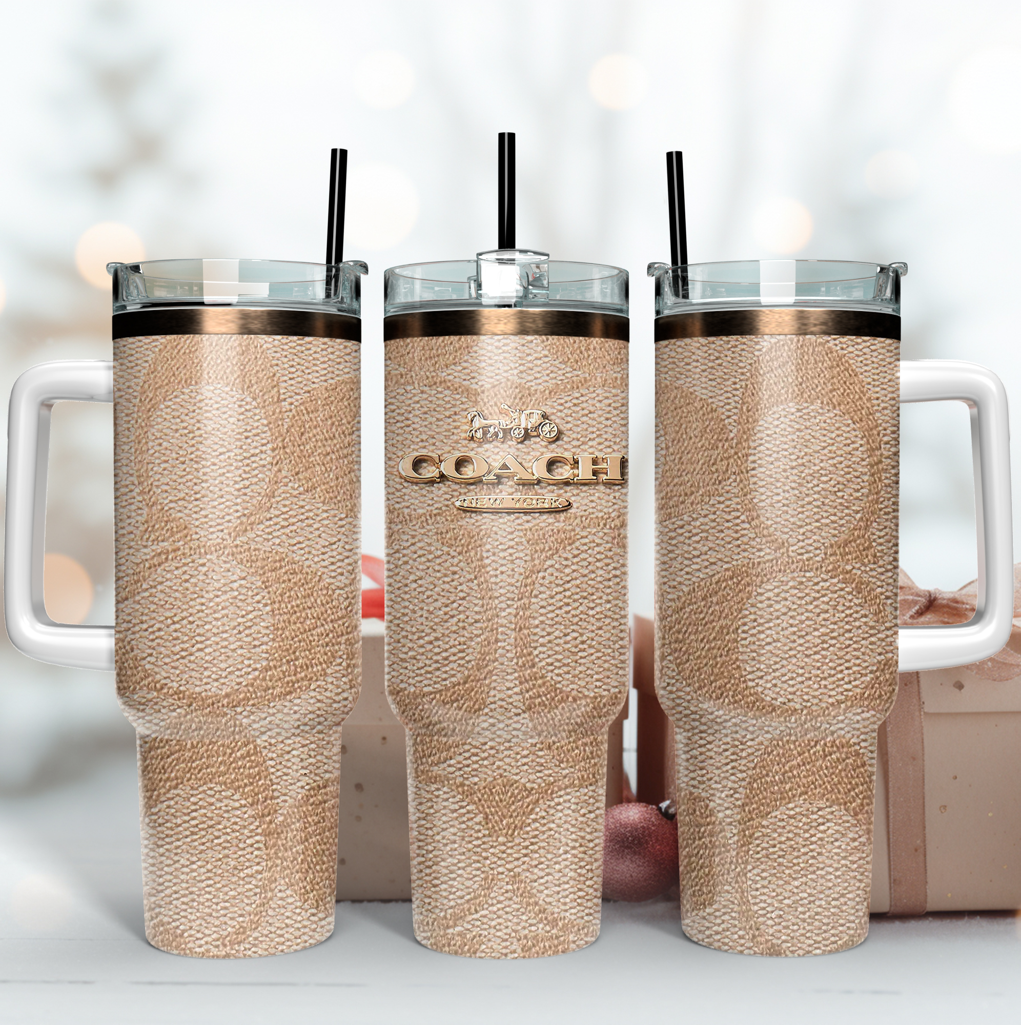 Coach Logo Leather Pattern Custom Stanley Cup 40 oz 30 oz Tumbler With Handle