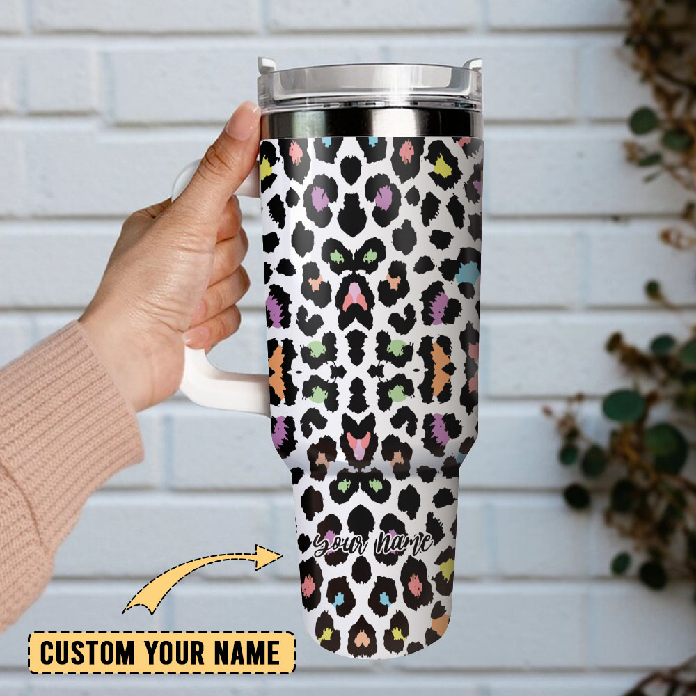 Colorful Leopard Animal Custom Stanley Cup 40 oz 30 oz Tumbler With Handle