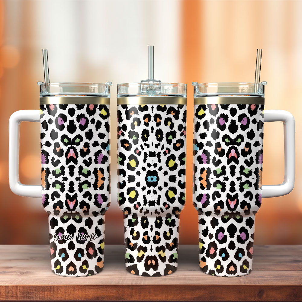 Colorful Leopard Animal Custom Stanley Cup 40 oz 30 oz Tumbler With Handle