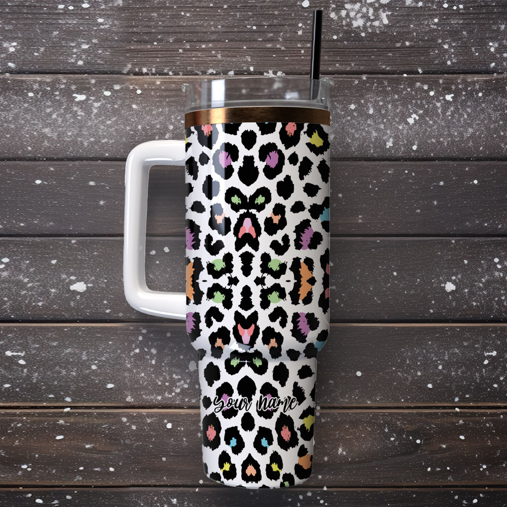 Colorful Leopard Animal Custom Stanley Cup 40 oz 30 oz Tumbler With Handle