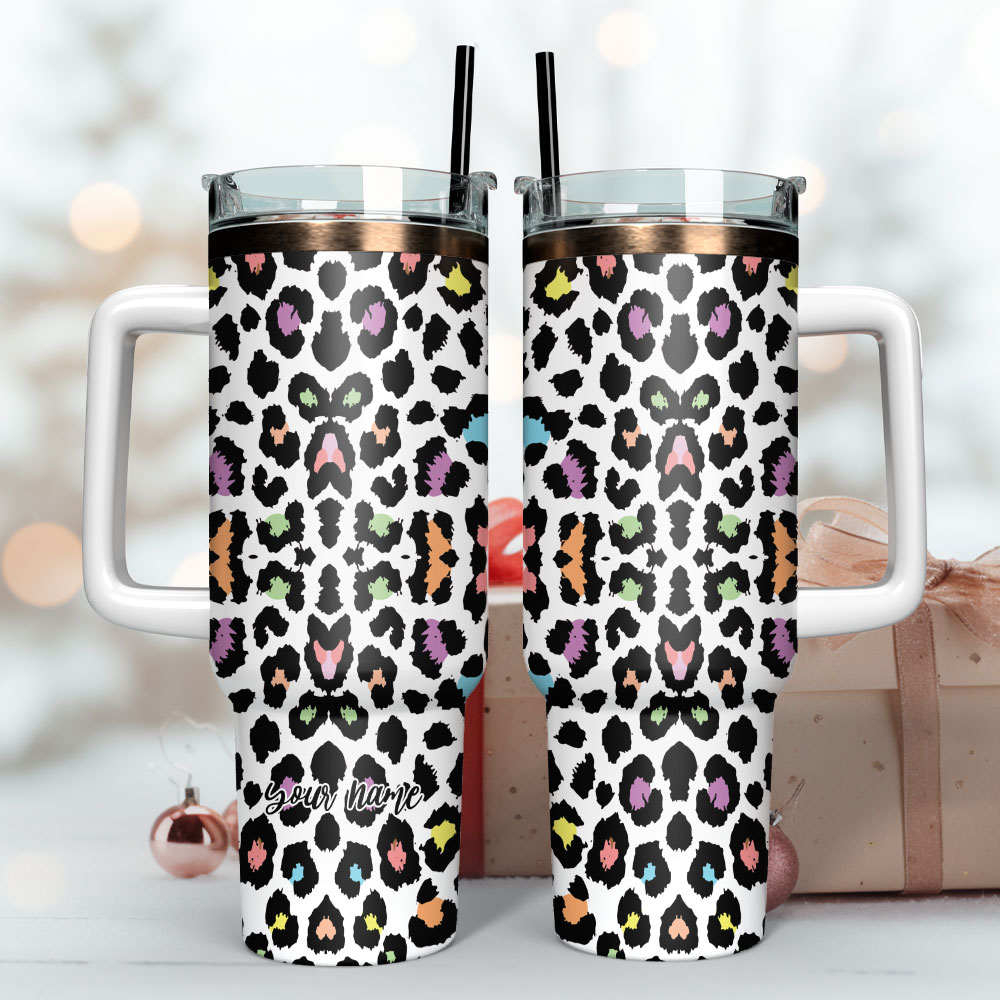 Colorful Leopard Animal Custom Stanley Cup 40 oz 30 oz Tumbler With Handle