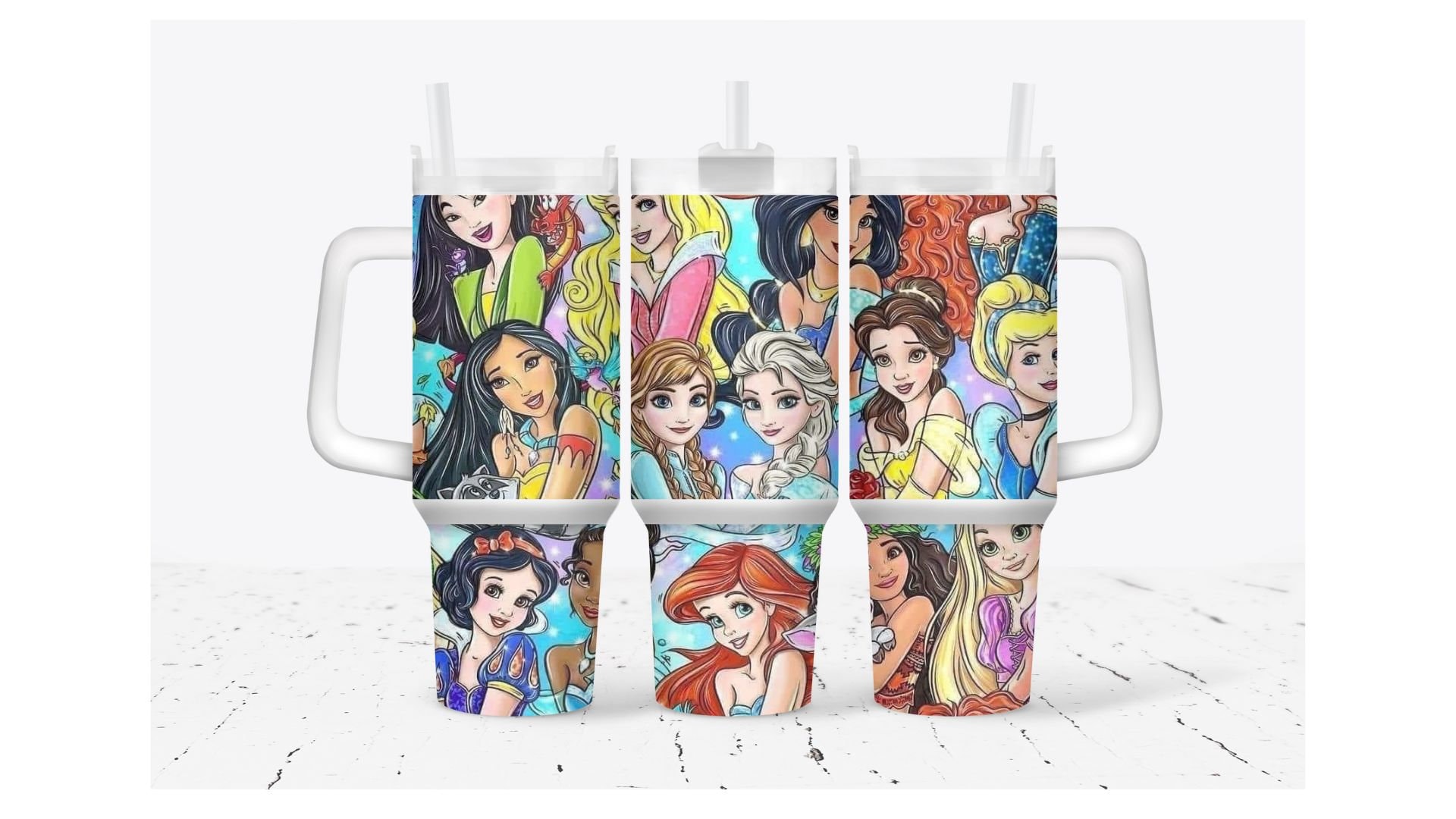 Colorful Princess Disney Cartoon Custom Stanley Cup 40 oz 30 oz Tumbler With Handle