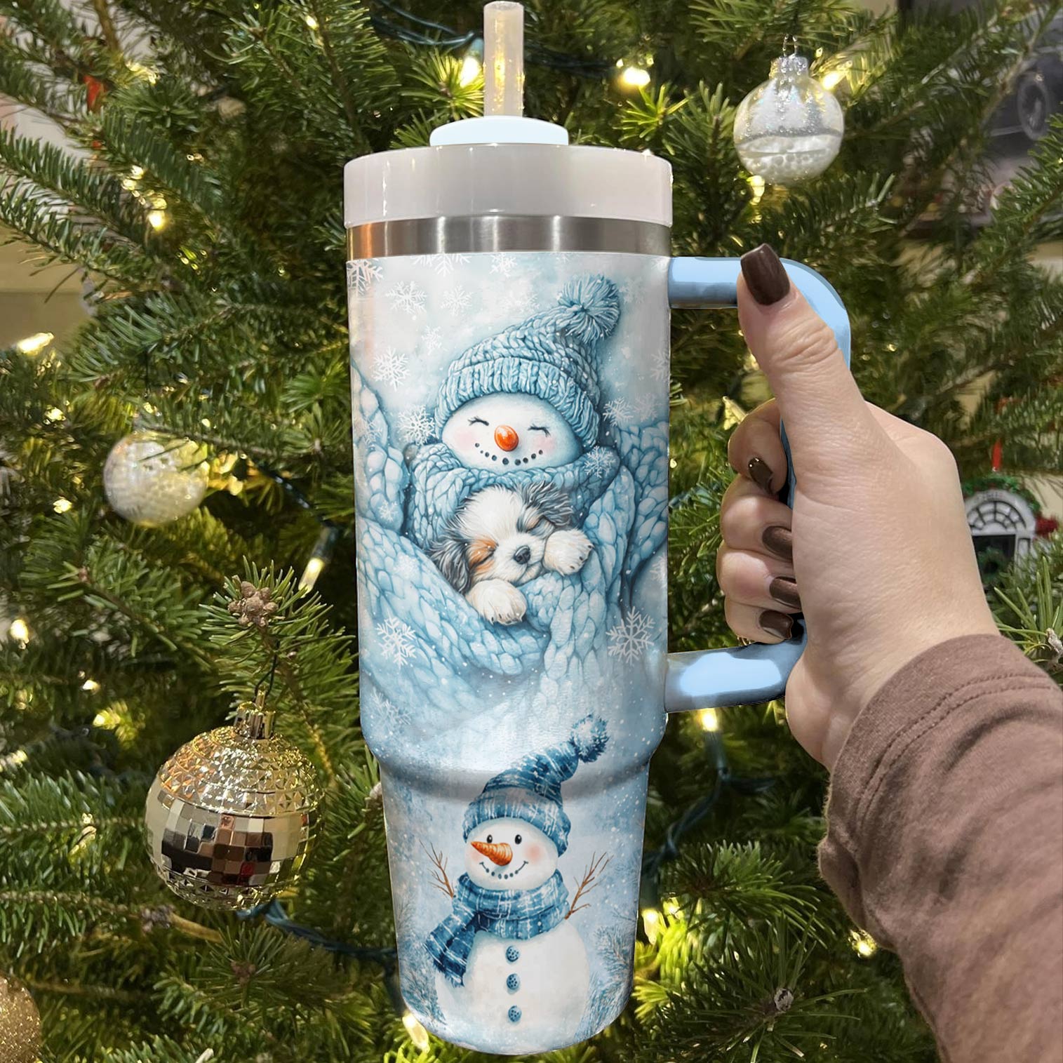Cozy Snowman Christmas Custom Stanley Cup 40 oz 30 oz Tumbler With Handle