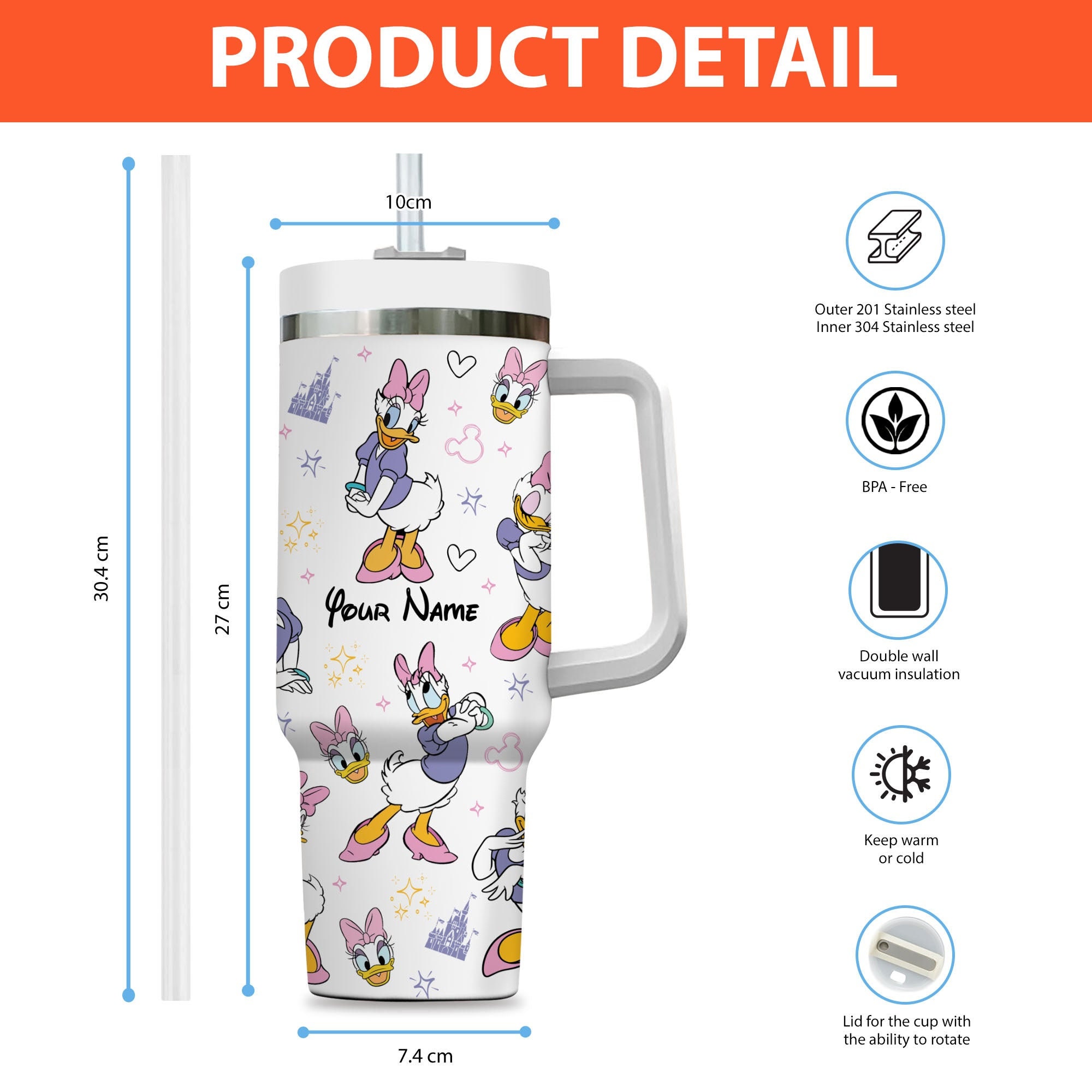 Daisy Duck Disney Cartoon Custom Stanley Cup 40 oz 30 oz Tumbler With Handle
