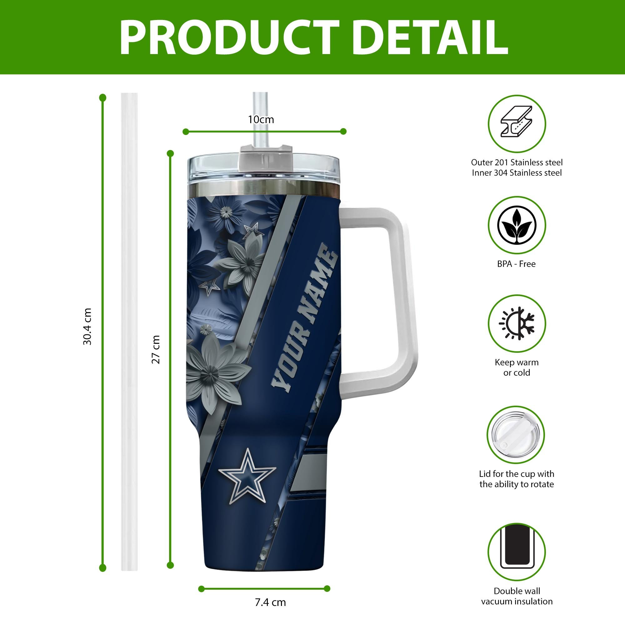 Dallas Cowboys NFL Custom Stanley Cup 40 oz 30 oz Tumbler With Handle