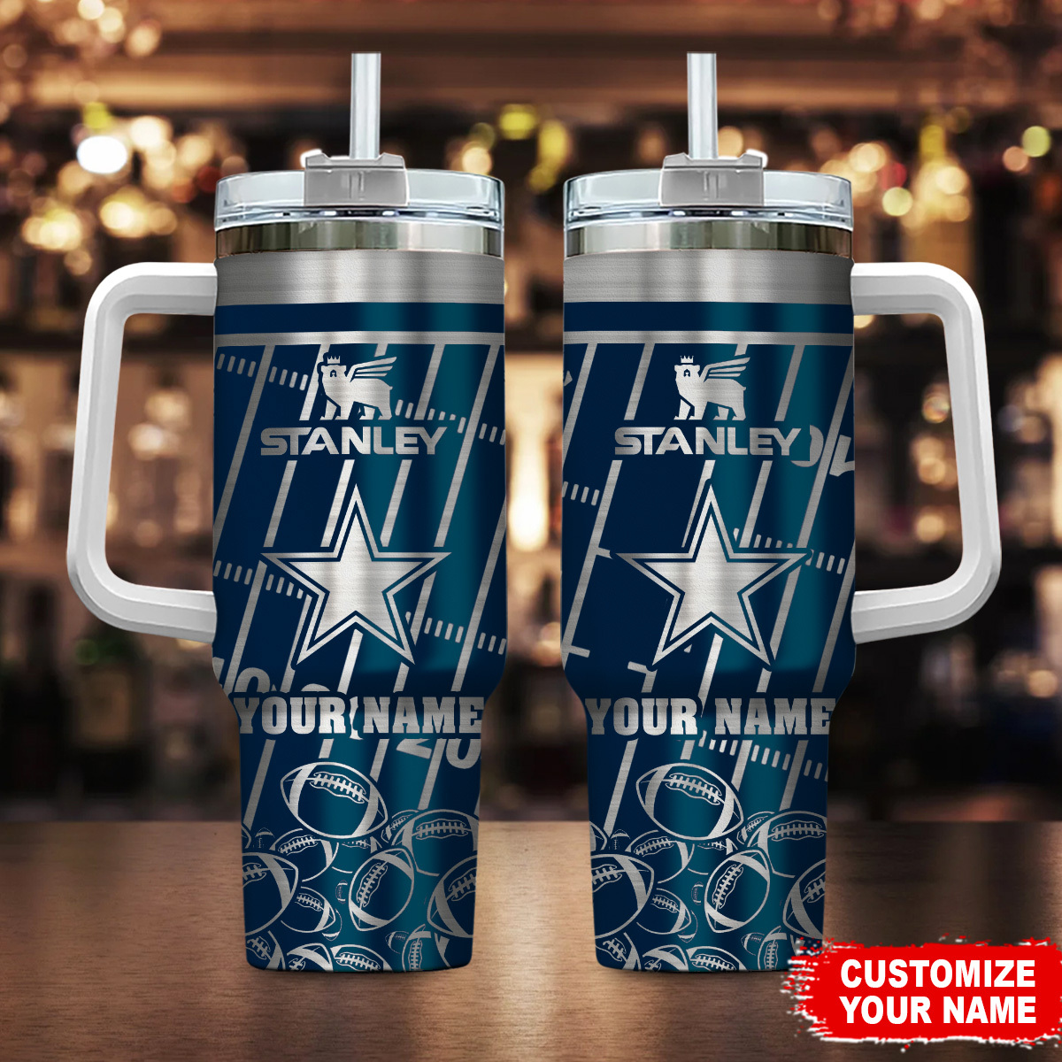 Dallas Cowboys NFL Silver Custom Stanley Cup 40 oz 30 oz Tumbler With Handle