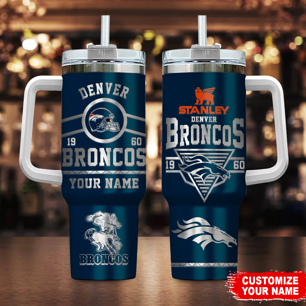 Denver Broncos NFL Custom Stanley Cup 40 oz 30 oz Tumbler With Handle