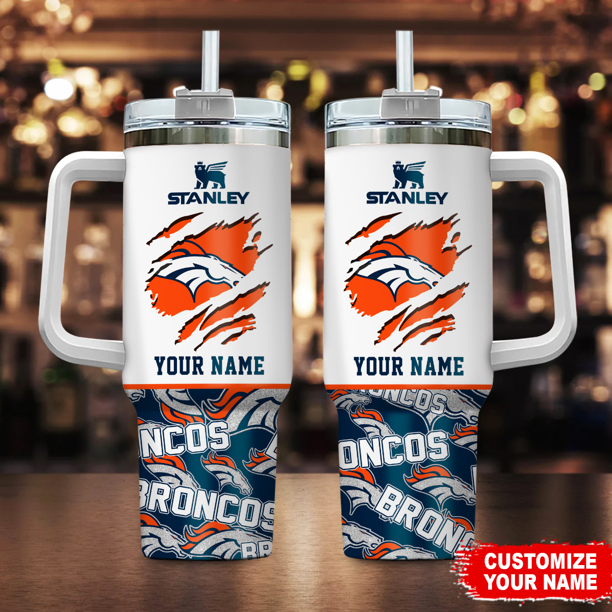 Denver Broncos NFL Custom Stanley Cup 40 oz 30 oz Tumbler With Handle