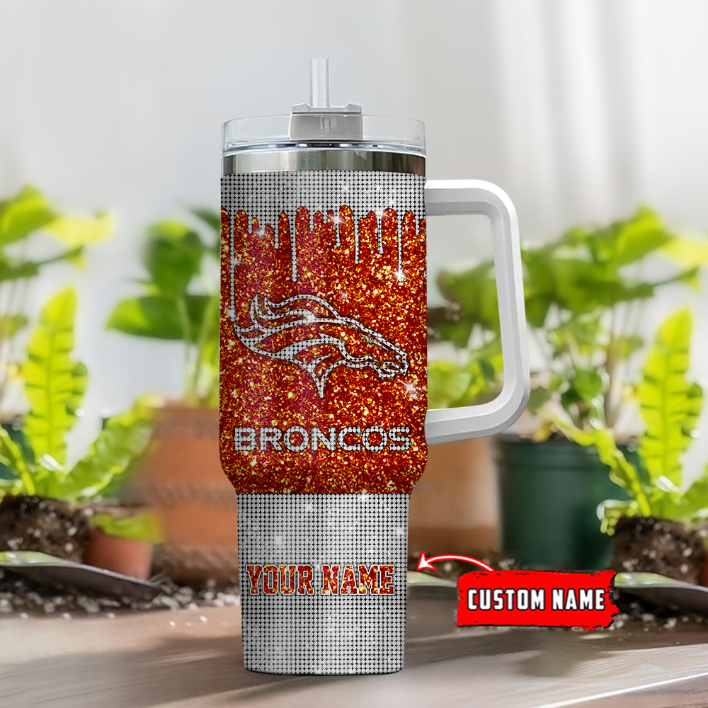 Denver Broncos NFL Glitter and Diamonds Bling Custom Stanley Cup 40 oz 30 oz Tumbler With Handle