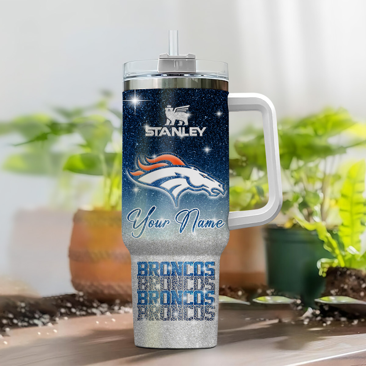 Denver Broncos NFL Glitter Custom Stanley Cup 40 oz 30 oz Tumbler With Handle