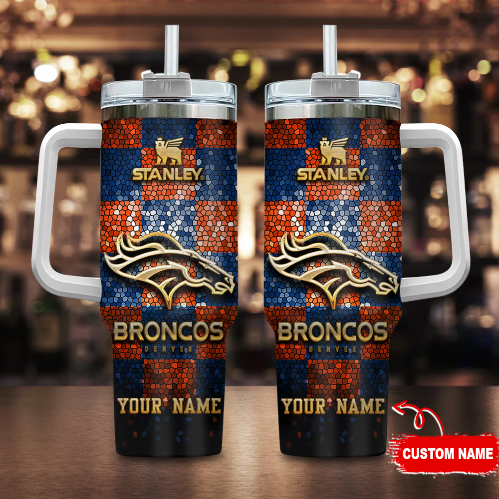 Denver Broncos NFL Glitter Golden Logo Custom Stanley Cup 40 oz 30 oz Tumbler With Handle