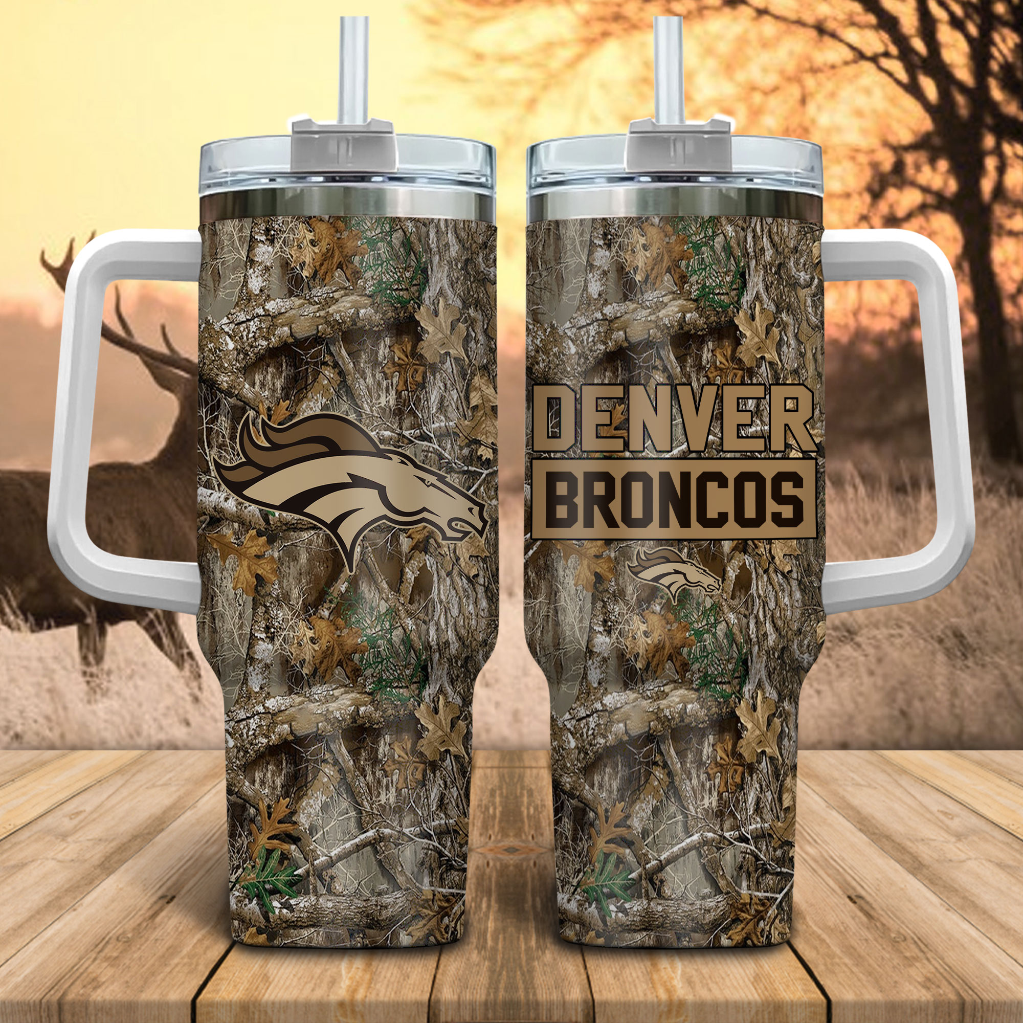 Denver Broncos NFL Hunting Realtree Custom Stanley Cup 40 oz 30 oz Tumbler With Handle