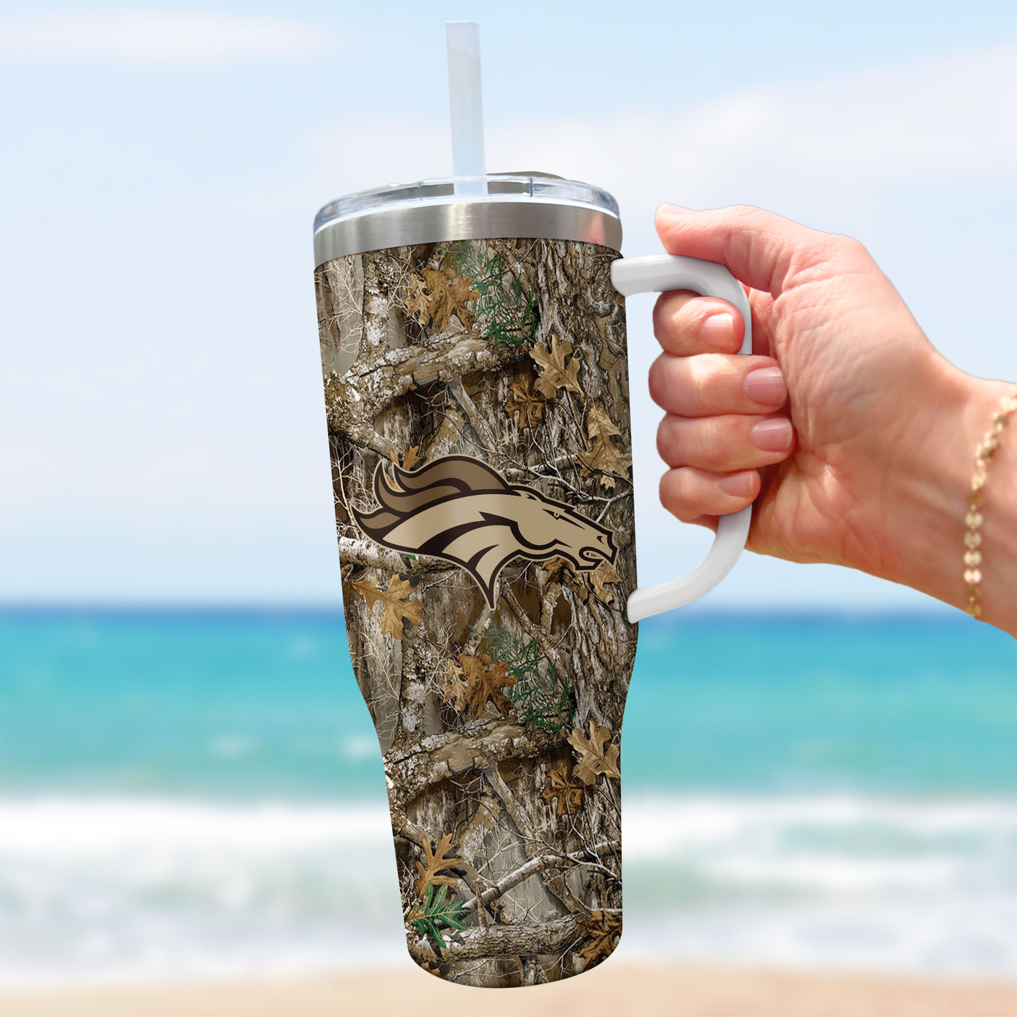 Denver Broncos NFL Hunting Realtree Custom Stanley Cup 40 oz 30 oz Tumbler With Handle